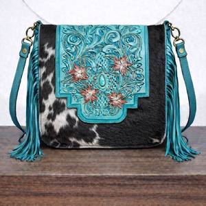 Sac à bandoulière en cuir de vachette véritable, fait main, style western, avec franges, nouveau, vente en gros, fourrure, bohème, vintage - Product Image 4