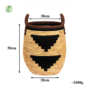 Lot de 2 paniers en jacinthe d'eau, décorations en tissu brodé, paniers de rangement faits à la main, vente en gros, écologiques, fabriqués au Vietnam - Product Image 2