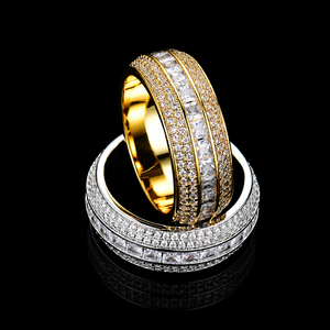 Anillo de Moissanita Redonda y Princesa con Engaste Pavé y Canal, Chapado en Oro de 14K, Unisex, Regalo de Aniversario, ¡Venta Caliente! - Product Image 1
