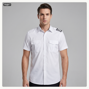 Chemise d'uniforme de pilote à manches courtes pour homme - Épaulettes blanches, tenue de travail professionnelle pour officier de sécurité aérienne - Product Image 4