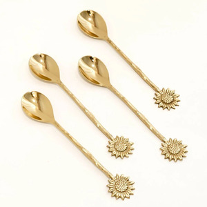 Cuillère à dessert, à soupe et à thé en laiton doré, motif cactus, avec poignée décorée, pour la maison et les hôtels - Product Image 4