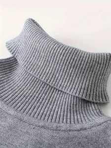 Men's Grey Turtleneck Sweater Solid Knitted Pullover Slim Fit High Neck Warm Winter Jumper Casual Basic Men's Knitwear Fashion - Product Image 3