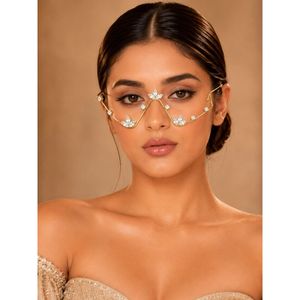 Rimless Lensless Glasses <b>Eyewear</b> with Zigzag Floral Design Fashion Statement Party Accessory for Women and Girls (F006) - Product Image 3