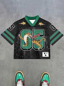 เสื้อเจอร์ซีย์ตาข่ายลายเสือแบบกำหนดเอง สไตล์สตรีทแวร์โอเวอร์ไซส์ ยูนิเซ็กส์ ฮิปฮอป แฟชั่นฤดูร้อน ขายส่ง OEM - Product Image 2