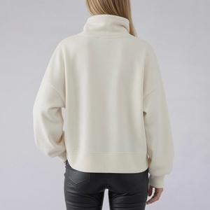 Womens Cream Oversized <b>Mock</b> <b>Neck</b> Sweatshirt Trackstar Embroidery Heavyweight Fleece <b>Top</b> - Product Image 5