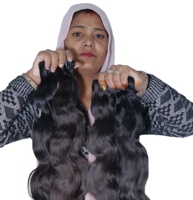 Rambut sambungan kutikula Virgin mentah tidak teratur warna hitam kutu bundel Bodywave candi pemanjangan rambut manusia India