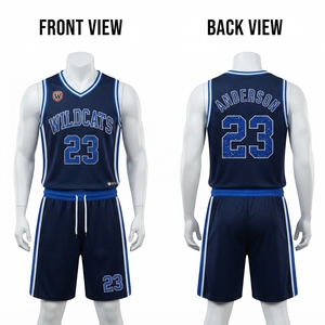 Tenue de basket-ball personnalisée sublimée, bleu marine et gris, maille polyester respirante 180 g/m², finition côtelée cousue. - Product Image 6
