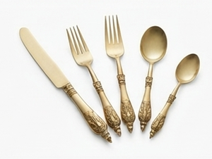 Vintage Gold Plated Metal Flatware Set With <b>Ornate</b> Handles Matte Finish Rust Resistant Cutlery For Wedding - Product Image 4