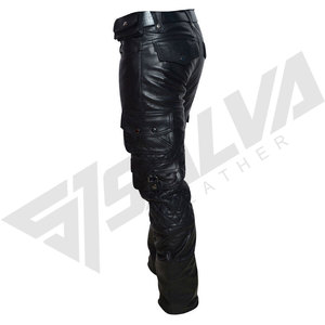 Pantalon Moto Homme Noir en Cuir Écologique Enduit PU Coupe Droite Taille Mi-Haute Fermeture Éclair Multiples Poches Léger - Product Image 2