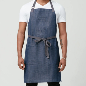 Tablier unisexe en coton avec poches, bretelles réglables, fermeture à bouton-pression, manches courtes, pour restaurant et bar - Product Image 1