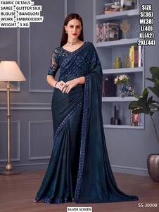 Teal <b>Green</b> Chiffon <b>Silk</b> Embroidered <b>Blouse</b> Traditional Designer Saree Moisture Wicking Wrinkle Free Features for Wedding/Party - Product Image 5