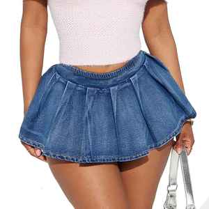 Jupe-short en jean bleu pour femme, taille haute, boutonnée sur le devant, mini-jupe décontractée, mode estivale, streetwear, vêtements de tous les jours, bas de tenue - Product Image 1