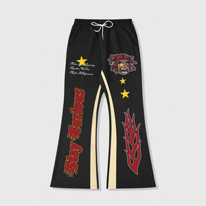 Pantalones de hombre personalizados, ligeros, casuales, de pierna ancha, ecológicos, transpirables, de felpa francesa, de doble cintura, rectos, lavados y acampanados - Product Image 1