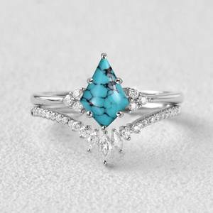Bague de Fiançailles Vintage Kite Turquoise, Alliance de Mariage en Argent Sterling 925 Plaqué Or 14K Certifiée IGI pour Festival - Product Image 4