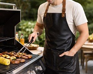 High Quality Handmade Classic Luxury Genuine Leather <b>Apron</b> for <b>BBQ</b> Grill Kitchen Custom Logo Bulk Supplier Factory Direct Water - Product Image 2