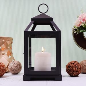 Classic <b>Black</b> Iron Glass <b>Lantern</b> <b>with</b> Pillar <b>Candle</b> Holder Hanging Decorative <b>Lantern</b> for Home Decor Living Room Bedroom - Product Image 5