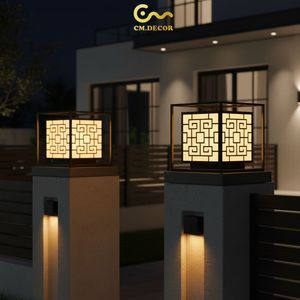 Lampe à pilier LED extérieure ondulée, lanterne de poteau de villa en acier noir de 8 pouces, lampe décorative chaude pour portail IP65 AC220V - Product Image 4