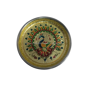 พรีเมี่ยมสแตนเลสเคลือบ Pujja Thali กับนกยูงและดอกไม้ออกแบบสำหรับพิธีกรรมเทศกาลและของขวัญในราคาที่เป็นมิตรกับกระเป๋า - Product Image 1