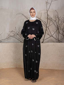Abaya noire pour femme, longue, coupe ample, manches longues, brodée, tenue quotidienne modeste, style Moyen-Orient, belle robe élégante - Product Image 5