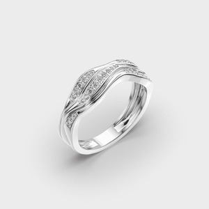 Anillo de Diamantes de Tres Ondas, Oro Blanco de 18K, Corte Redondo, Engaste Pavé, Joyería Fina Moderna y de Lujo para Mujer, Banda de Eternidad - Product Image 4
