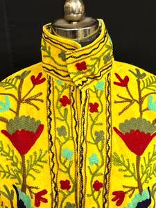 Premium Yellow Suzani <b>Velvet</b> <b>Jacket</b> Gorgeous Floral Embroidered Short Coat Aesthetic Boho Winter Outerwear <b>Women</b> Fashion - Product Image 2