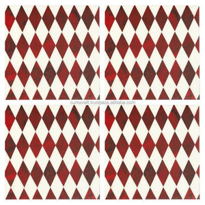 Resin Square <b>Coasters</b> Set Red <b>White</b> Diamond Pattern Heat Resistant Table Mats for Coffee Dining - Product Image 2