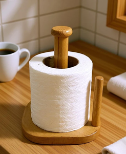 Modern <b>Wood</b> Kitchen Paper Towel Holder Stand Free Standing Detachable Tissue Roll Storage <b>Rack</b> - Product Image 6