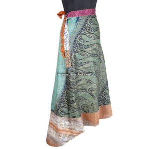 Nuevo Sarong Reversible Vintage, Falda Mágica Envolvente, Falda Mágica Envolvente de Seda India de Dos Capas Reversible, Hecha a Mano en India - Product Image 3