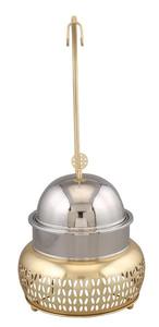Luxury Round Hanging Chafing Dish Khaki Perforated Base Stainless Steel Soup Warmer with <b>Mirror</b> Silver Dome Lid Single Unit - Product Image 4