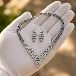 Luxury Engagement Bridal Jewelry Set 14k White Gold Plated Marquise Cut Diamond <b>Statement</b> <b>Necklace</b> and Earrings for Women - Product Image 4