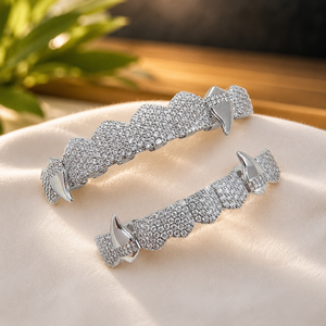Grillz plaqué or jaune en forme de cube, pour dents supérieures et inférieures, style diamant Moissanite, bijoux dentaires - Product Image 2