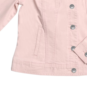 แจ็คเก็ตยีนส์ผู้หญิงสไตล์ลำลองสำหรับฤดูใบไม้ผลิ แบบสั่งทำขายส่ง สีซีดอ่อน คอปกพับ ดีไซน์ครอป ทรงปกติ - Product Image 3