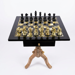 Mesa de Ajedrez de Madera con Tablero Decorativo con Acabado de Mármol y Cajón de Almacenamiento Oculto, Mueble Elegante para Juegos de Mesa en Interiores - Product Image 1