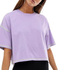 Camiseta Corta de Algodón con Efecto Ácido para Mujer, Cuello Redondo, Estilo Básico, Elástica e Informal - Product Image 4