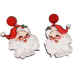 Orecchini Pendenti Vintage in Legno, Divertenti e Carini, Collezione Natalizia con Design di Babbo Natale, Albero di Natale, Omino di Pan di Zenzero, Mucca e Autobus - Product Image 1