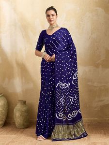 Sari de Seda Gajji Pura con Estampado Bandhani, Sari de Seda Bandhej Hecho a Mano Tradicional para Bodas, Festivales y Fiestas, Calidad de Exportación - Product Image 2
