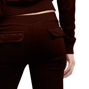 Women's Brown Hooded <b>Tracksuit</b> Set Full Length Solid Color Casual Joggers with Side Pockets Breathable Autumn Wear - Product Image 5