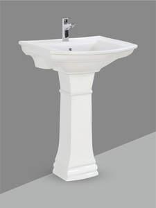 Lavabo mural carré en céramique moderne Linea avec piédestal intégral, en porcelaine blanche brillante pour salle de bain - Product Image 3