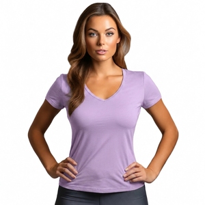 T-shirt classique pour femme à col en V, coton biologique confortable, séchage rapide, respirant, léger, idéal pour l'été et le quotidien - Product Image 2