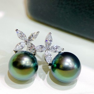 Pendientes de Plata de Ley S925 con Perla Negra Natural de 11-12 mm, Color Negro Profundo, Plata Gruesa de Precisión, Deslumbrantes - Product Image 2