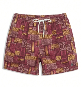Geometric Print Drawstring Waist Pocket Casual Beach Shorts Holiday / Vacation / Beach / Hawaii / Tropical / Swim / <b>Bathing</b> - Product Image 1