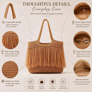 กระเป๋าชายหาดผ้าฝ้ายแบบเปิดสองหูหิ้ว รุ่นราฟเฟีย - Product Image 4