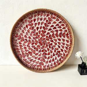 Bandeja Decorativa de Mimbre Estilo Bohemio con Nácar, Hecha a Mano, Acabado Lacado, Bandeja de Almacenamiento Tejida, Apta para Lavavajillas - Product Image 5