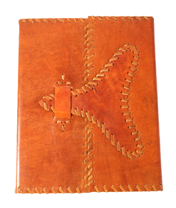 Diario de estilo étnico, de cuero genuino marrón, hecho a mano, encuadernado con pegamento, 18x23cm, para promoción, negocios, escuela, oficina. - Product Image 1