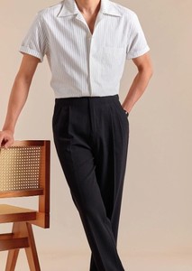 Camisa Casual de Manga Corta para Hombre, de Algodón Popelín a Rayas, con Cuello Clásico, Transpirable, para Verano - Product Image 3