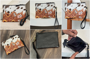 Bolso de mano de cuero mecanizado a mano, bolso de mano, bolso de mano hecho a mano para mujer, bolsa con cremallera de diseño de Ases florales - Product Image 3