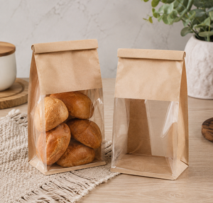 EcoRev Kraft Paper Bread <b>Bags</b> with Clear Window Self-Seal Biodegradable & Eco-Friendly Patch Handle Luxury Food Packaging - Product Image 6