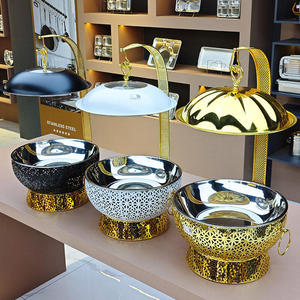 Luxury Round Lattice Chafing Dish Stainless Steel <b>Buffet</b> Food Warmer Ornate Gold White Black Catering <b>Server</b> - Product Image 3