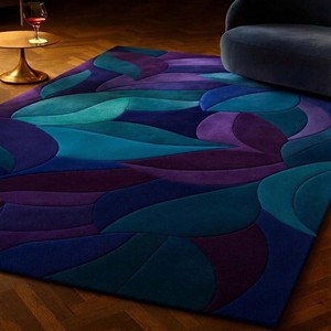 Blue Multi Wool Area Rug Irregular Shape Modern Artistic Hand Tufted Carpet Vibrant Designer Rug for Living Room Bedroom Decor - Product Image 5