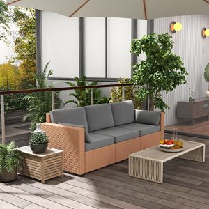Divano da Esterno a 3 Posti in Rattan PE Grigio Sabbia con Cuscini Impermeabili per Giardino e Cortile - Product Image 2
